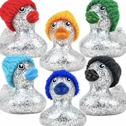 Glitter Rubber Ducky With Knit Cap Assortment 2" (50 PACK)