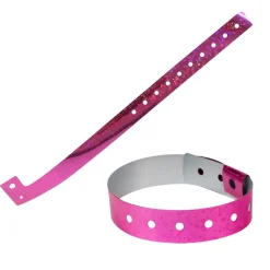 Holographic Plastic Wristbands - Pink (100 PACK)