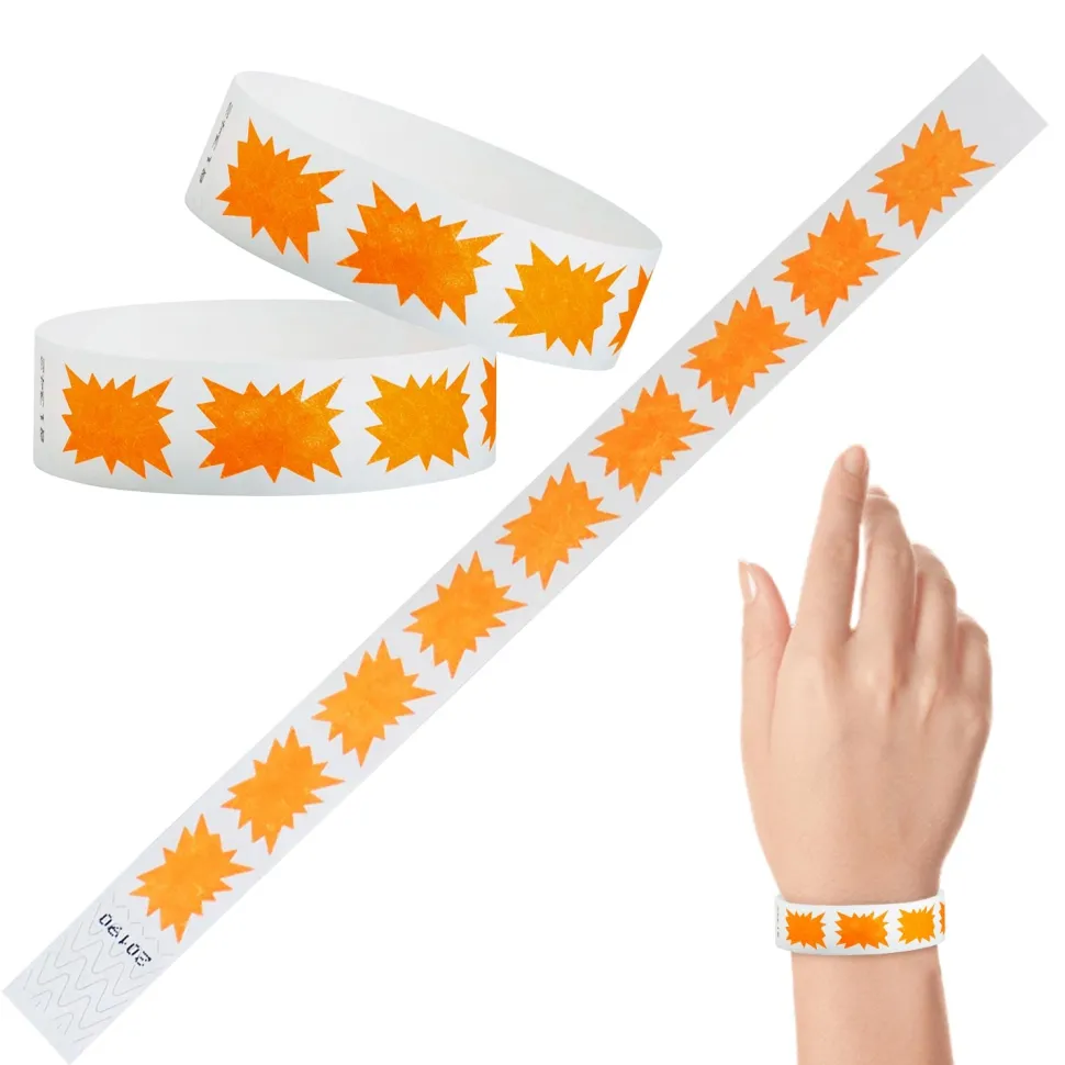 Tyvek Paper Wristbands - Orange Burst 3/4" (500 PACK)